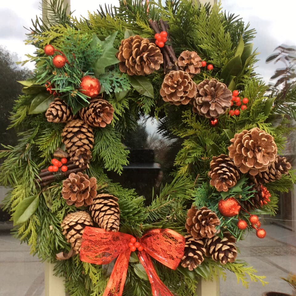 A wreath made from freshly cut foliage